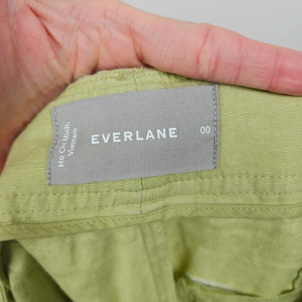Everlane Way-High Slouch Pants Womens 00 Green Linen Wide Leg High Rise Trousers